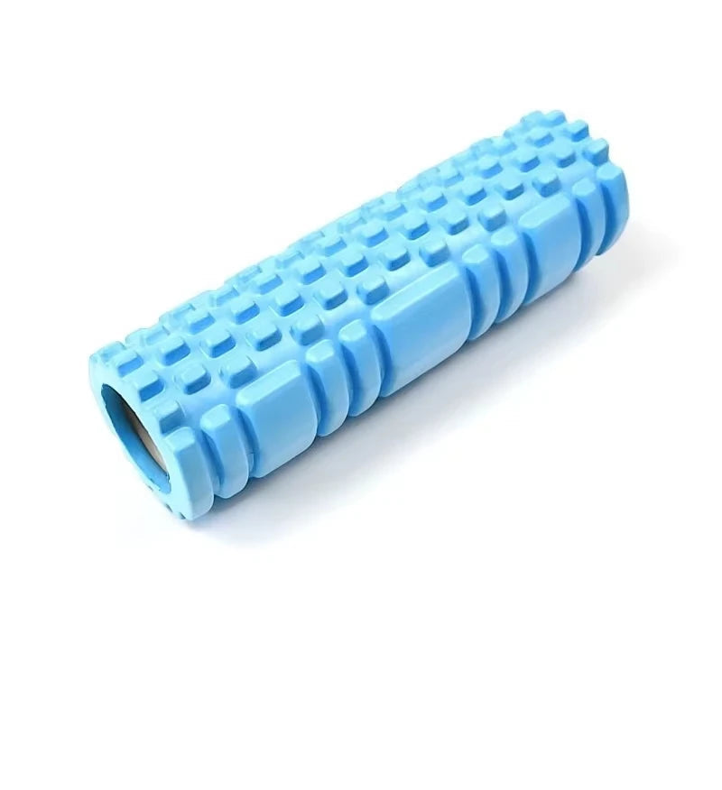 Blue foam roller on a white background